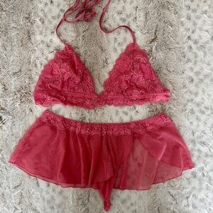 Pink Lace Bra and skirt with Built-In Thong Lingerie